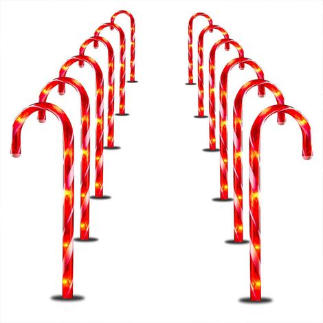 Lot de 12urs de chemin en forme de cannes de Noël, étanches, pour jardin, allée et pelouse (1/5)