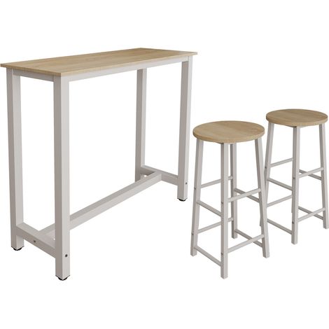 Tavolo alto con 2 Sgabelli  Gambe metallo  120x100x40cm  Barra cucina  Modello Ani  Bianco e Sonoma