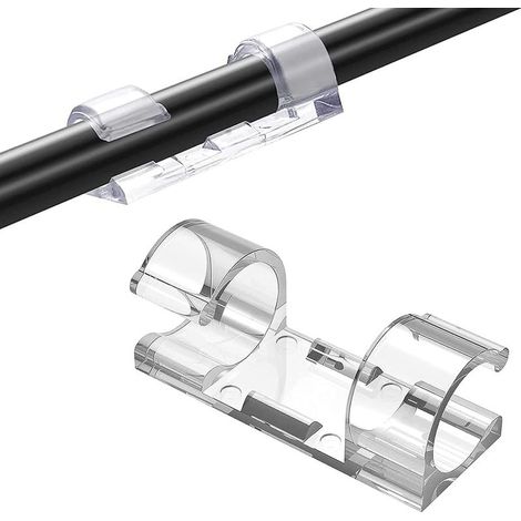 Clips Câble[20 Pcs], Clips Rangement de Câble, Serre Câble, Fixation Auto Collant, Peut être Utilisé pour Gérer de Câbles Fils dans une Maison ou un Bureau (Transparent) (1/5)