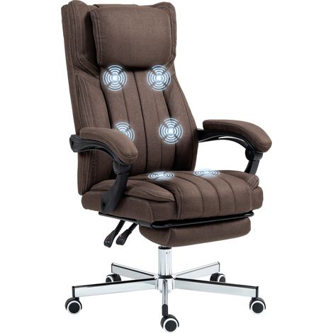 Fauteuil de massage à 6 points de massage, hauteur réglable, télécommande, repose-pieds et appui-tête, marron foncé