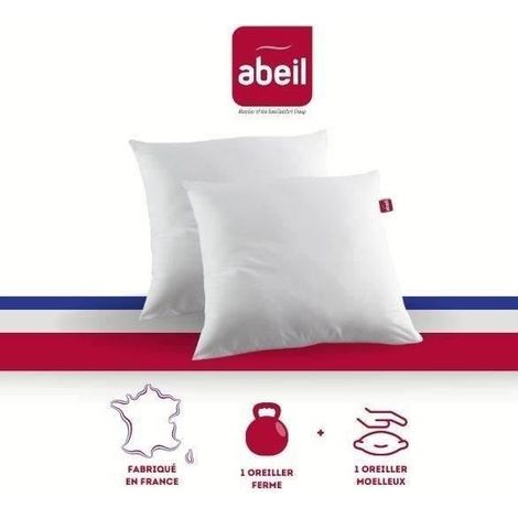 Les Tendances – Lot de 2 oreillers double confort 100% coton 60x60cm – 1 oreiller ferme + 1 oreiller moelleux – Lavable en machine 40°C – Fabrication française (1/6)