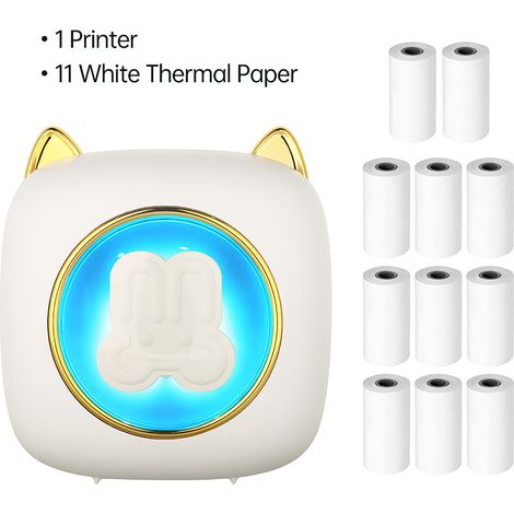Imprimante d'étiquettes thermique Bluetooth C23 pour photos, blocs-notes, carnets, reçus, lapin blanc, avec 11 rouleaux de papier thermique et batterie au lithium intégrée