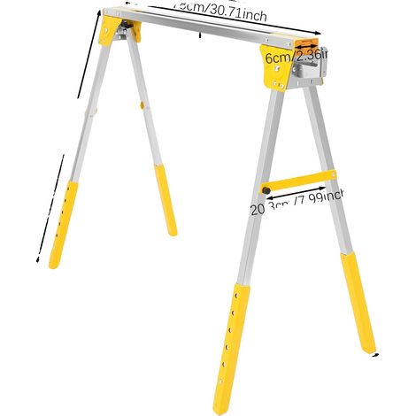Tréteau Pliant, Hauteur Réglable, Haute Capacité de Charge, Jaune (1/2)