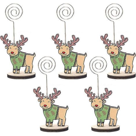 Lot de 5 pinces à photos de Noël, porte-messages de bureau à motif de cerf, pince à notes pour les fêtes de Noël-15.8X5CM