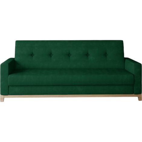 Canapé lit 3 places tissu vert foncé et pieds en bois de hêtre Saline 216cm (1/5)