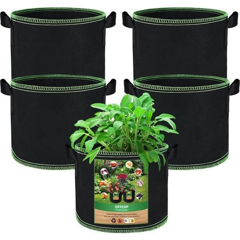 Set mit 5 Pflanzsäcken à 27 Liter, atmungsaktives Vliesmaterial mit verstärkten Griffen für Gemüse und Blumen im Garten (1/5)