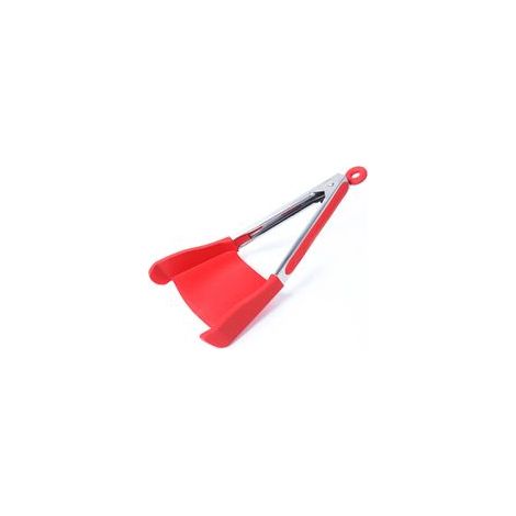 Pinza da cucina e raschietto in un unico strumento, con struttura in acciaio inox antiaderente e resistente al calore e manici in silicone. Utensile da cucina rosso. - Crezuo