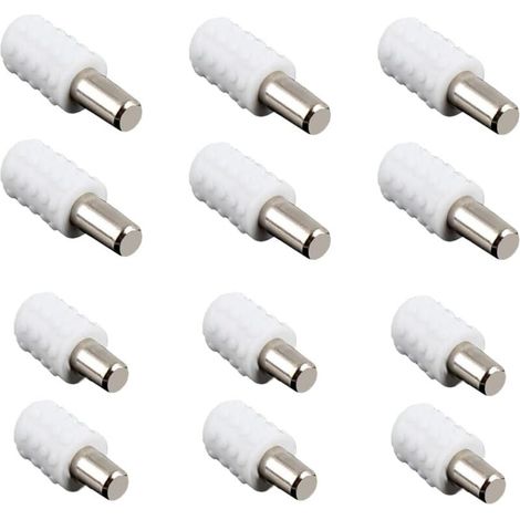 Paquete de 12 grapas para estantes, soportes para estantes, pasadores para estantes, tacos, soportes para estantes, para accesorios de escritorio de gabinete, blanco, 21 x 8 mm (1/4)