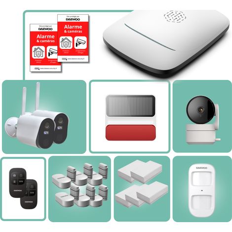 Daewoo Défense+ - Pack alarme connecté complet avec caméras de surveillance - application gratuite - WIF/GSM
