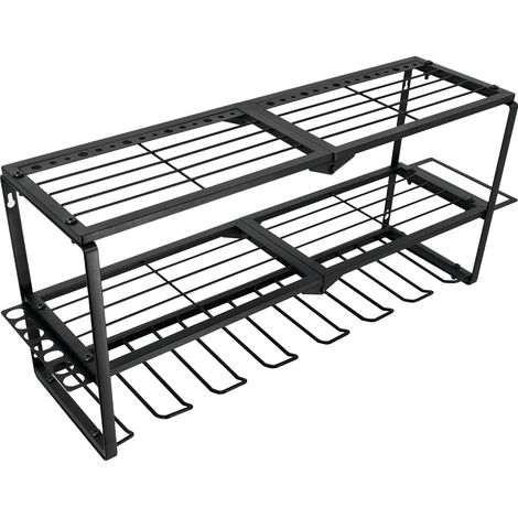 Organizador de herramientas de pared, diseño de tres niveles, negro. (1/2)