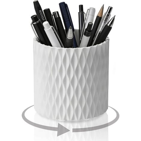 Portapenne, organizer da scrivania con funzione di rotazione a 360°, portapenne con 5 scomparti, bianco per ufficio, scuola e casa (1/5)
