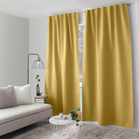 Rideau occultant aspect chambray Jaune moutarde 140x240 cm (1/4)