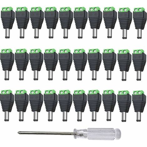 30 Pieces 12V/24V DC Male Plug Connectors, 5.5 x 2.1 mm DC Power Adapter Screw Terminal Connector, for CCTV Camera LED Strip (Green) (1/4)