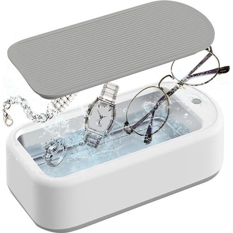 Machine de Nettoyage de Lunettes à Ultrasons, Nettoyeur de Bijoux Sonique Professionnel Portable pour Lunettes, Boucles D'Oreilles, Colliers-Prise UE (1/2)