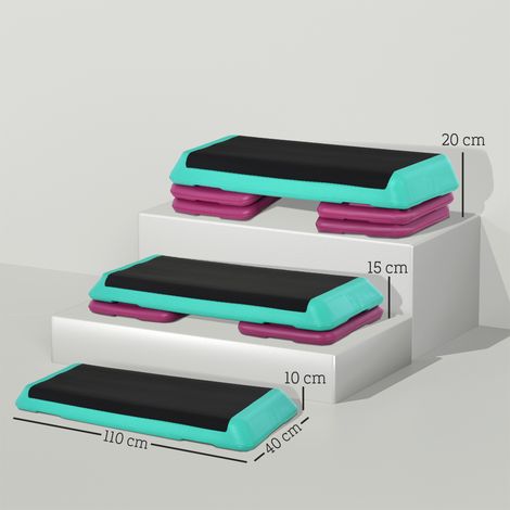 Steppbrett höhenverstellbar Fitness Stepper 3 Stufen (10/15/20 cm) Rutschfest Stepbench für Zuhause Fitnessstudio Büro Kunststoff Schwarz+Grün+Violett (1/5)