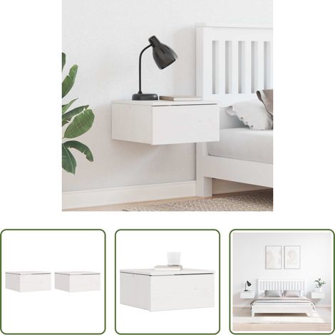 vidaXL Kiefer Nachttisch -  Nachttisch 2 pcs Weiß 37 x 35 x 18,5 cm Massivholz Kiefer (1/5)