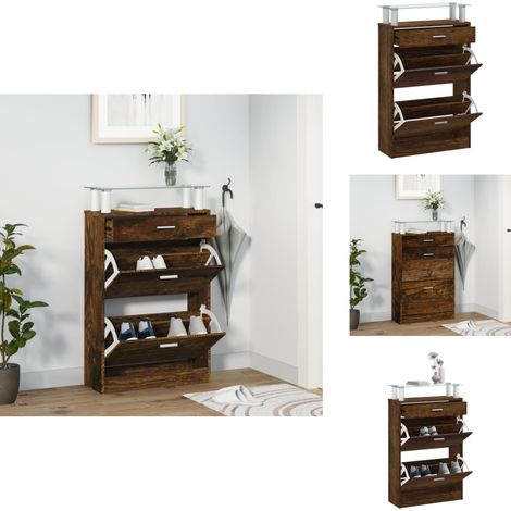 Armoire à chaussures Chêne fumé 63x24x104 cm Bois d'ingénierie - Meuble Range Chaussure - Armoire Chaussure - Rangement Chaussure - Placard Chaussure - Commode Chaussure (1/5)