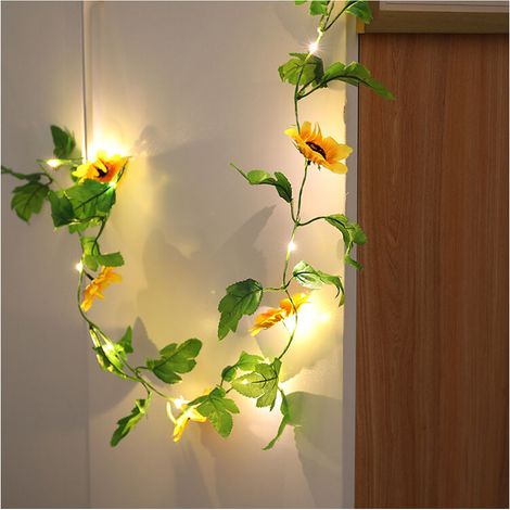 Luces de alambre de cobre, luces de flores de ratán, luces de decoración de habitación con girasoles, luces de ratán (1/4)