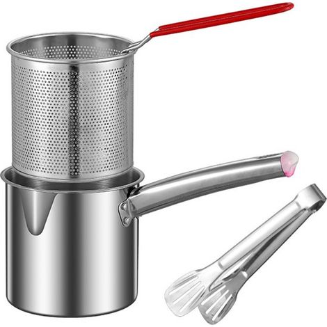 1 Set di cestelli per friggitrice in acciaio inox, friggitrice per tacchino con divisorio per alimenti, acciaio inox 304, friggitrice + cestello + morsetti, 1,2 l (1/5)