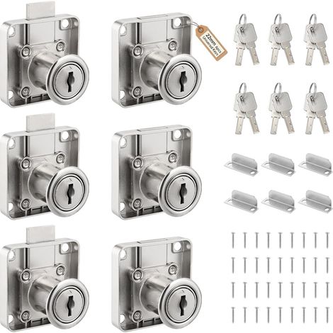 6x Serrure Tiroir Alliage Zinc, Clé Laiton Fermeture Identique 22mm (1/5)