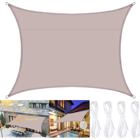 (360 cm long 360 cm wide) Rectangular sunshade sail, with rope, waterproof, 95% shade rate, for terraces, gazebos, khaki