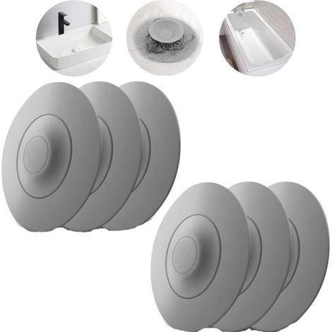 Tappo universale per vasca da bagno, tappo per lavandino con filtro per capelli, filtro di scarico in silicone, grigio, 6 pezzi (1/5)