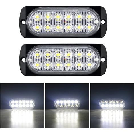 2 Pièces 4.3 pouces 12 led barre lumineuse stroboscopique, 12v 24v clignotant gyrophare police feux de remorque, feu blanc (1/5)