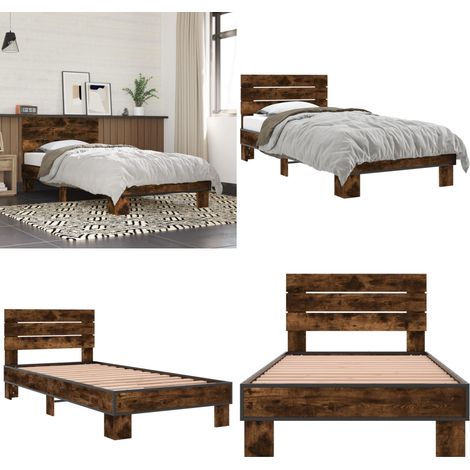 Bettgestell Räuchereiche 100x200 cm Holzwerkstoff und Metall - Holzbettfassungen - Doppelbett Gestell - Bettrahmen - Schlafzimmer Möbel - Massivholzbette - Home & Living (1/5)