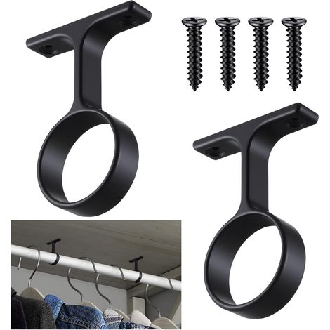 Set aus 2 runden Mittelhalterungen, 3,3 cm Durchmesser, Gardinenstangen-/Kleiderschrankhalterung mit Befestigungsschrauben, Deckenmontage, geeignet für Kleiderschränke im Wohnbereich.