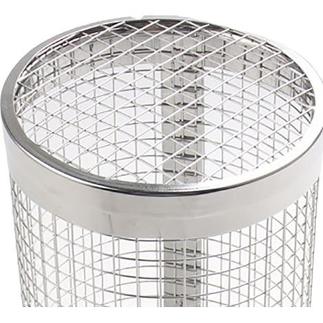 Panier à griller rond en acier inoxydable, idéal pour griller en extérieur poissons, crevettes, viandes, légumes et frites. Grand format : 30,5 x 9,4 cm. (1/5)
