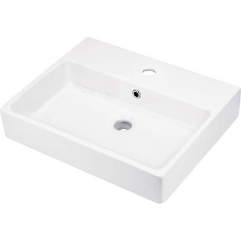 Lavabo da appoggio o parete con basetta per rubinetteria 50x40 cm in ceramica bianco - Varisto