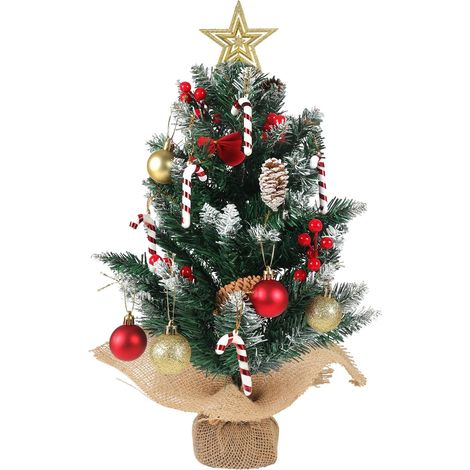 Petit Sapin de Noel Artificiel 60cm Vert Mini Sapin de Noël Décoré et Boule de Noel pour Décoration de Noël Deco Table (1/5)