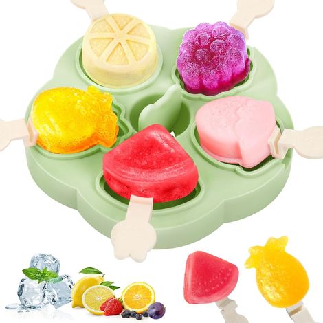 5 Pièces Moule à Glace Silicone, Forme Fruit Sans BPA, Avecnet et Couvercle, Pour Enfants et Bébés (1/5)