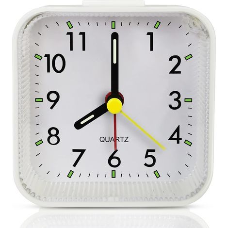 Petit réveil de bureau blanc pour enfants (à piles), horloge de voyage analogique, horloge de chevet silencieuse (1/3)