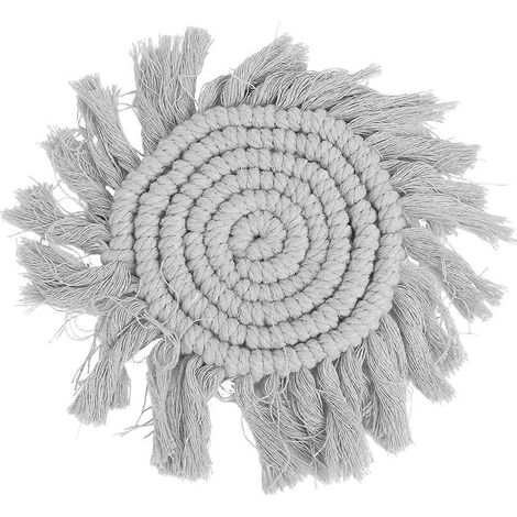 Set de table rond gris tissé main, dessous de verre et tasse, protection thermique isolante, déco maison, tapis rond élégant pour café (Lot de 1) (1/5)