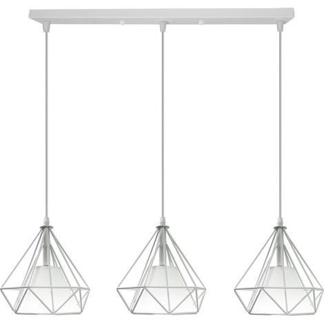 Pendelleuchte Industrial Käfig - Weiß 20CM Lampenschirm aus Eisen Hängeleuchte E27 Höhenverstellbar für Wohnzimmer Esszimmer Küche Flur Cafét