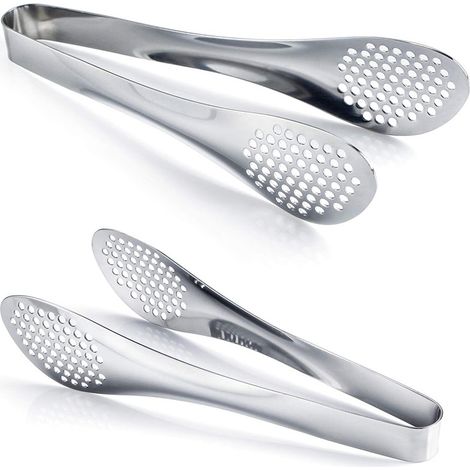 Sollbry 18cm Ensemble de petites pinces de cuisine en acier inoxydable et pour barbecue alimentaire pinces à buffet en acier inoxydable (argent, paquet de 2) (1/5)