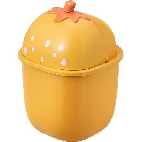 Mini poubelle de bureau avec couvercle, poubelle mignonne portable, petite poubelle(jaune) (1/5)