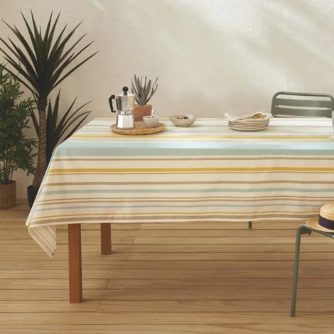Nappe rectangulaire coton enduit rayures basque Bleu 160x200 cm