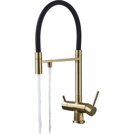 Robinet de cuisine Robinet de filtre à eau de cuisine robinet mitigeur d'eau potable Pure à double bec, fonction de Purification de l'eau à Rotation robinets grue de cuisine(Gold A) (1/5)