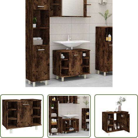 Holzschrank - Badschrank Räuchereiche 60x32x53,5 cm Holzwerkstoff (1/5)