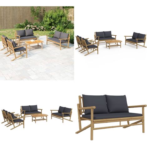 Salon de jardin 5 pcs avec coussins gris foncé bambou - Salon De Jardin - Mobilier De Jardin - Ensemble De Salon - Ensemble De Meubles De Jardin - Table Basse - Home & Living (1/5)