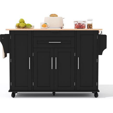 Îlot de cuisine mobile 120×45 cm, chariot de cuisine, plateau extensible jusqu’à 70 cm, tiroir à couverts dissimulé, étagères réglables, range-épices et porte-serviettes, adapté à la cuisine, à la sal (1/5)