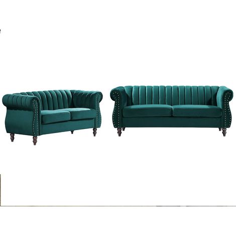 Divani Chesterfield 3 posti e 2 posti in Velluto Verde smeraldo - TRUMBO