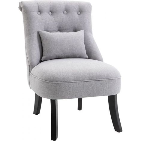 EASYCOMFORT Poltrona per il Soggiorno di Grossa Imbottitura con Cuscino e Piedini Antiscivolo Stile Vintage in Legno e Lino Grigio 52.5x69x77 cm