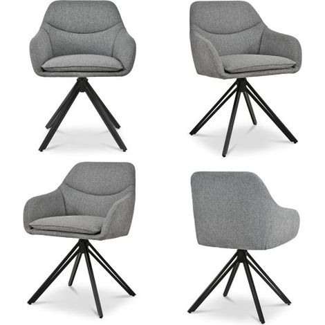 Bon Furni Tela Silla de comedor Gris Paloma, Set de 4, giratoria 360°, acolchada gruesa, ergonómica con reposabrazos