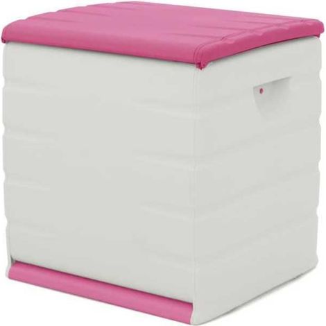 PLASTIKEN Coffre cadenassable avec roulettes - 190 L - Fonctionnel et esthetique - Beige et Fushia