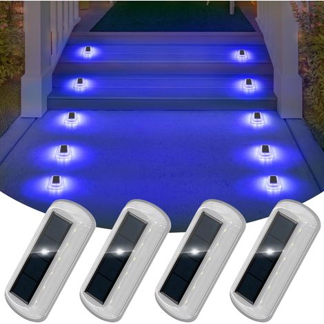 Lot de 4 lampes solaires d'extérieur pour terrasse - Étanche - Bleu - Convient pour allée, clôture, porte d'entrée, escaliers, jardin, chemin, ponton et patio (1/4)