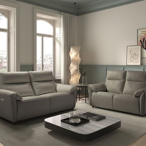 Canapés 3 Places Relax Electrique + 2 Places Fixe Cuir Gris - BALCO (1/5)
