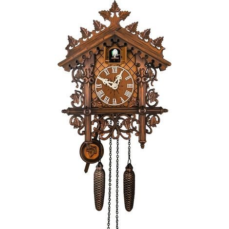 1 Horloge murale, style chalet traditionnel, bois, 24 x 10 x 45 cm, marron, décoration intérieure (1/5)